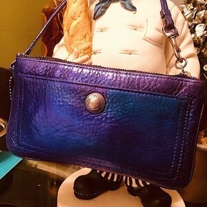 Coach Metallic Purple Multi Color Pebble Leather Mini Bag/Wristlet Hand Made